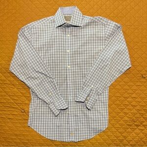 Men's Thomas Dean Blue and Black Checkered Dress Shirt Size Medium
